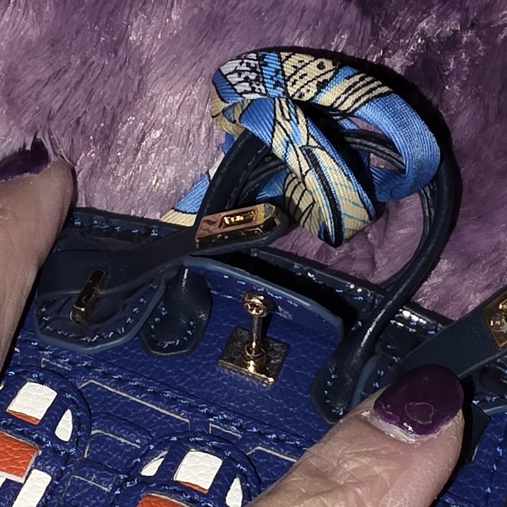 Blue Mini Structured Satchel Bag with Red & White Accents - Picture 10 of 10